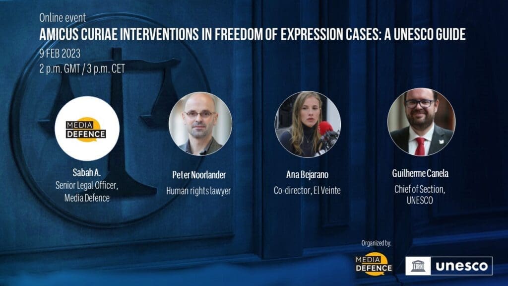 Webinar – Amicus Curiae Interventions in Freedom of Expression Cases: A UNESCO Guide